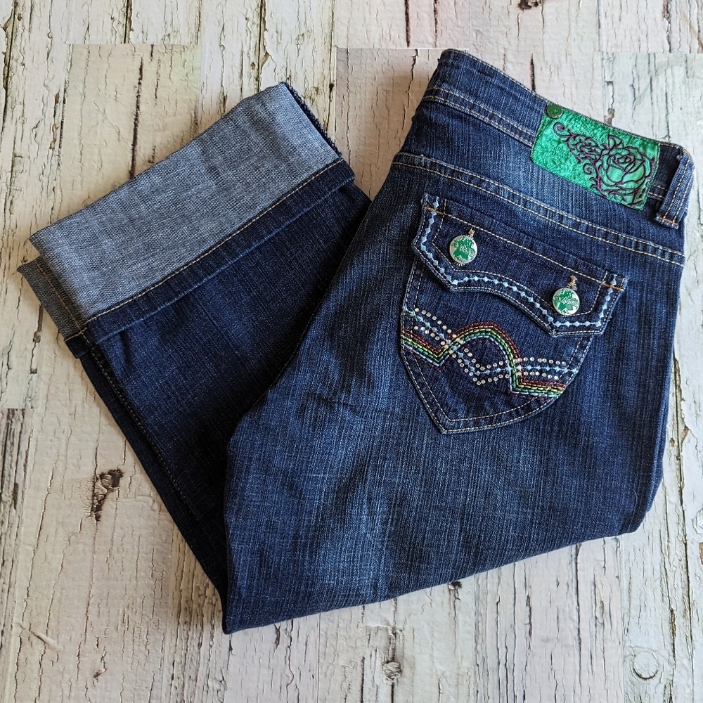 Vintage Y2K BONGO Hardcore Denim Jeans Capri Cuffed Skater Sz 13
